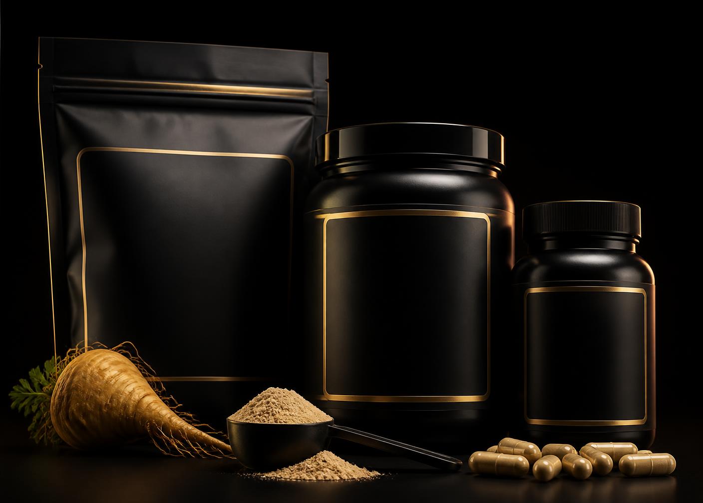 Goldenmaca black and gold product line-up